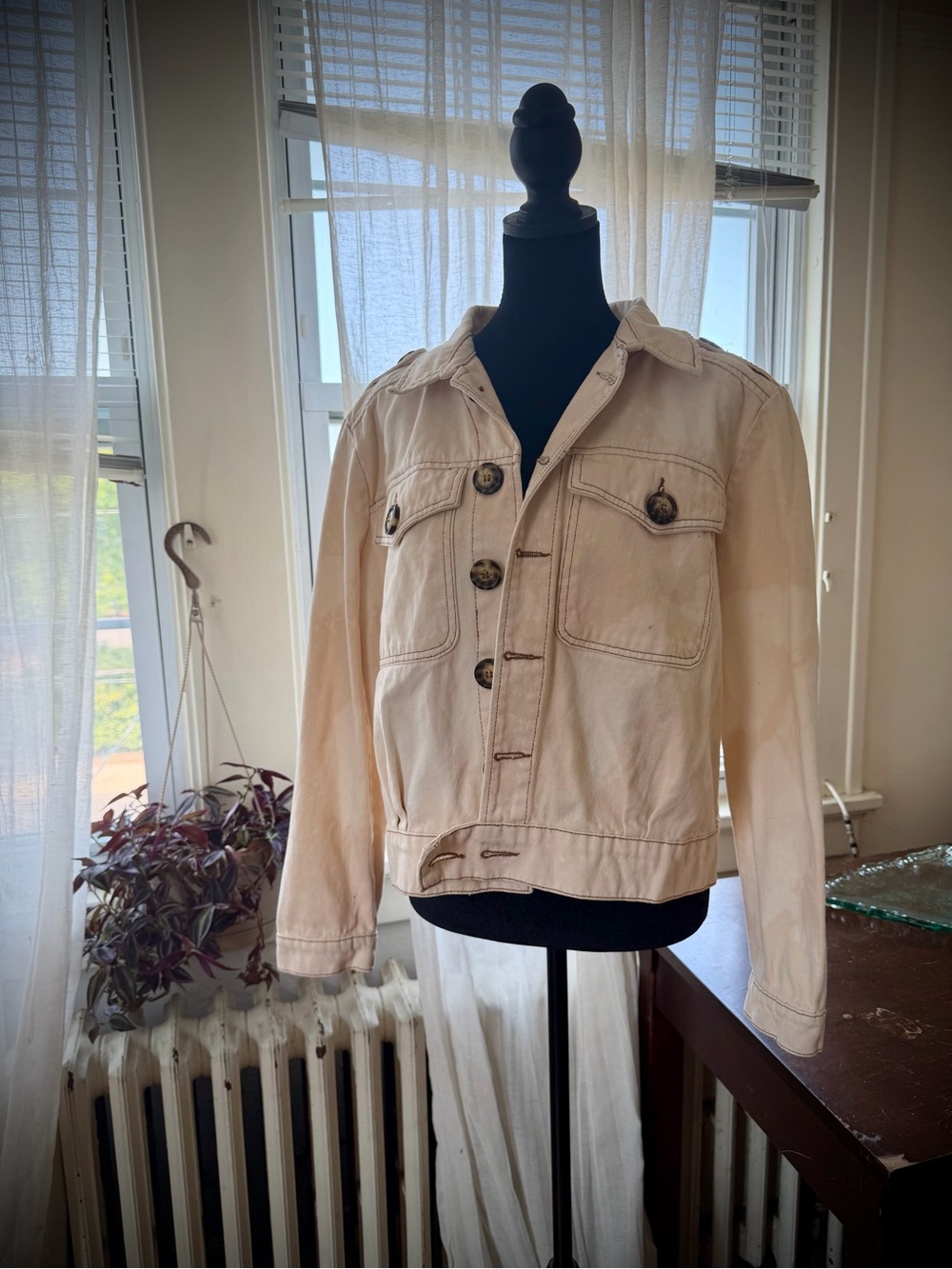 Free People Cream Button-Front Jean Jacket - Picture 12 of 15